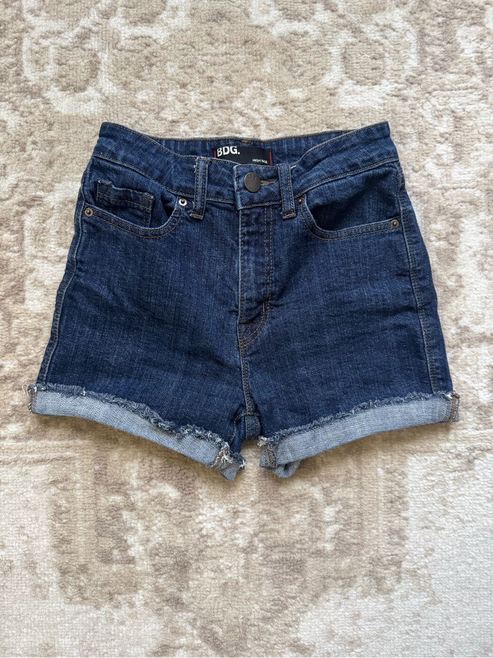 BDG Dark Blue Denim Roll-Cuff High Rise Shorts Size 25